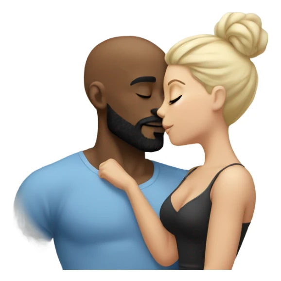 White brunette kissing muscular black bald man with beard sticker