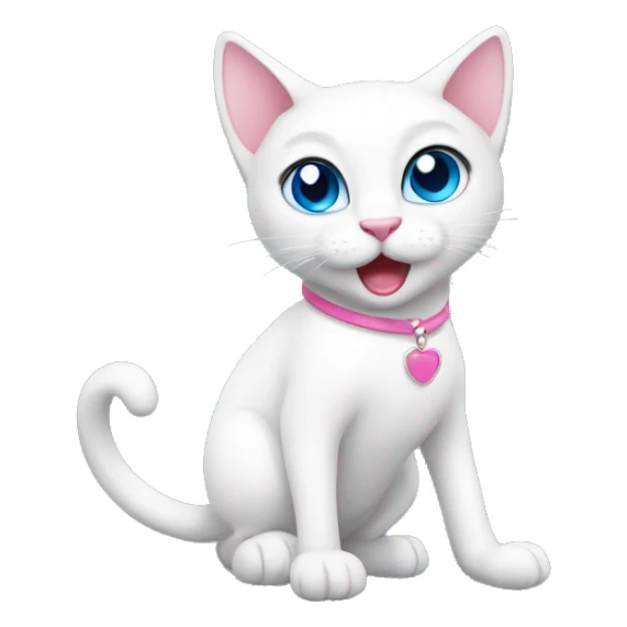 white cat blue eye, dancing, wear pink tshirt sticker