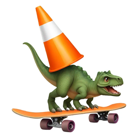 Dinosaur riding on skate with a cone on the head sticker
