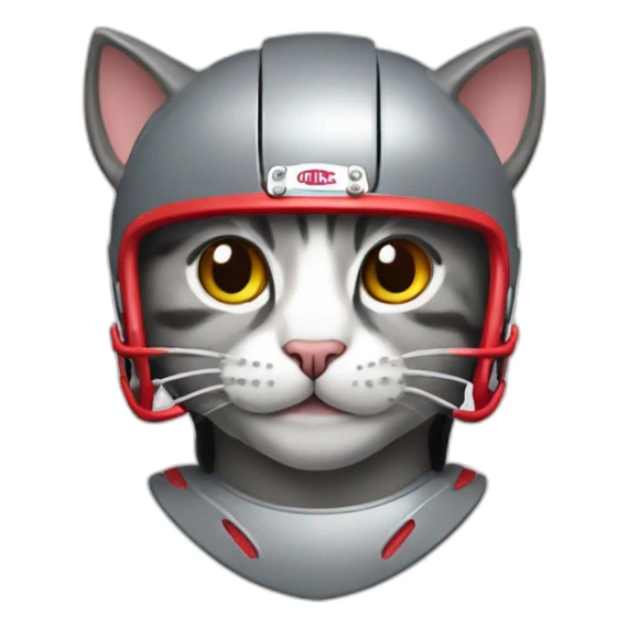 grey cat wearing a Kansas City Chiefs helmet sticker