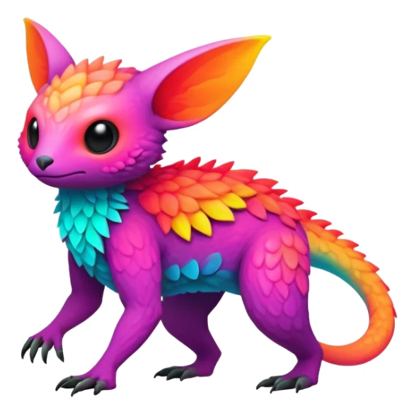 lush warm-colored colorful neon-colored Fakémon-Trico-creature (full body) sticker
