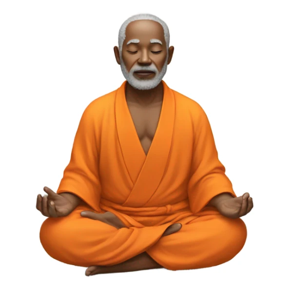 an old yogi with a peaceful and meditative expression. The character should be wearing an orange robe, symbolizing traditional yogic attire. The yogi can be sitting in a lotus position sticker