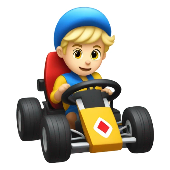 Little blonde boy in a Mario kart sticker