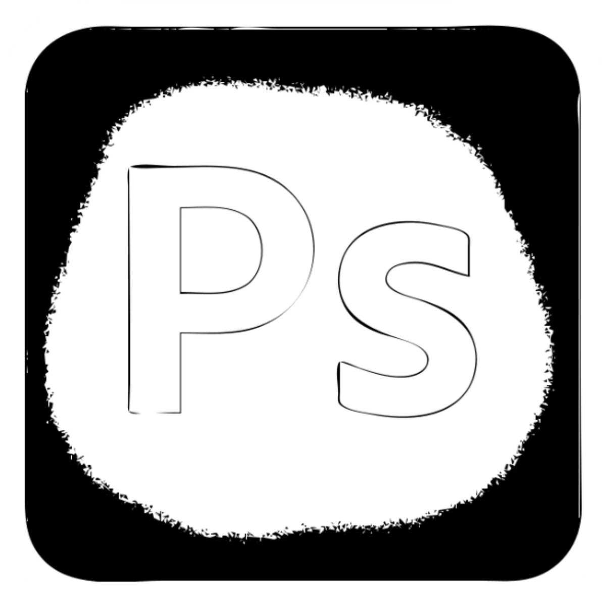 Photoshop icon, solid black filled, geometric, simple, no color sticker
