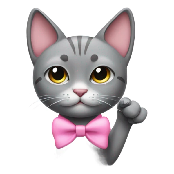 Grey cat sticking middle finger with pink bow  sticker