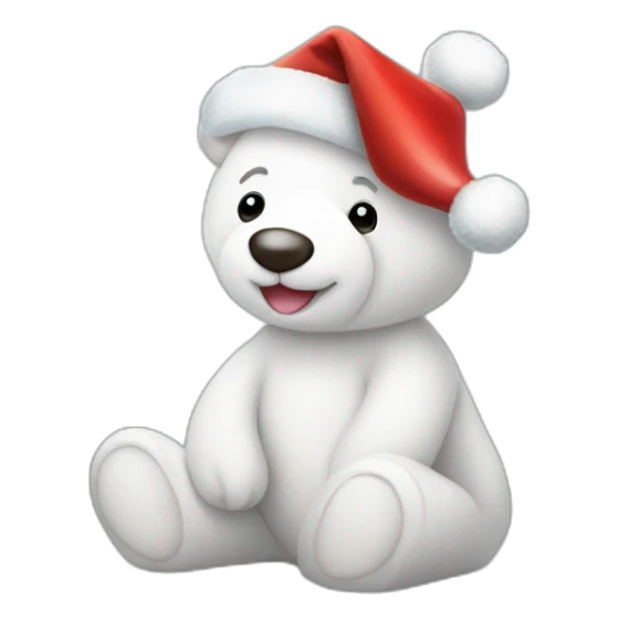 Christmas white teddy bear with Christmas lights and hat on it sticker