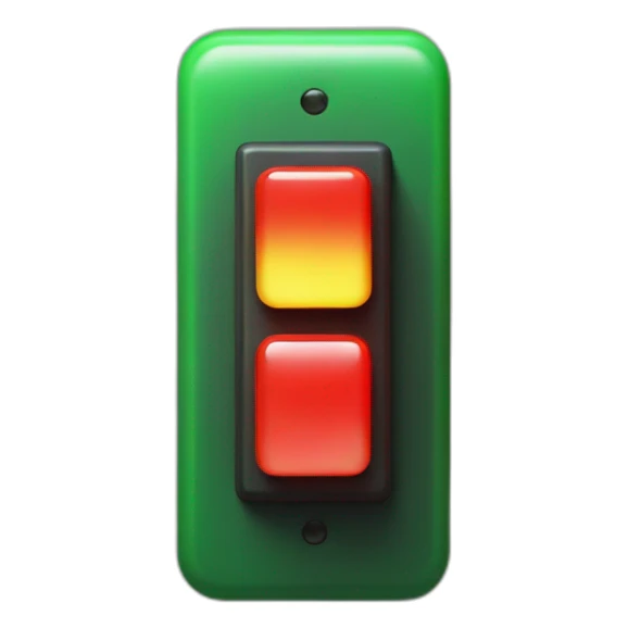 A big red flip switch with a green and red light next to it sticker