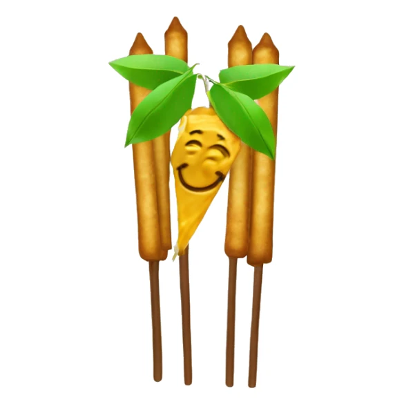 Circle (background): #F7DC6F (golden yellow)
Satay stick: #8B9467 (brown)
Cryptocurrency coin: #34A85A (green)
Smile (optional): #FFFFFF (white sticker