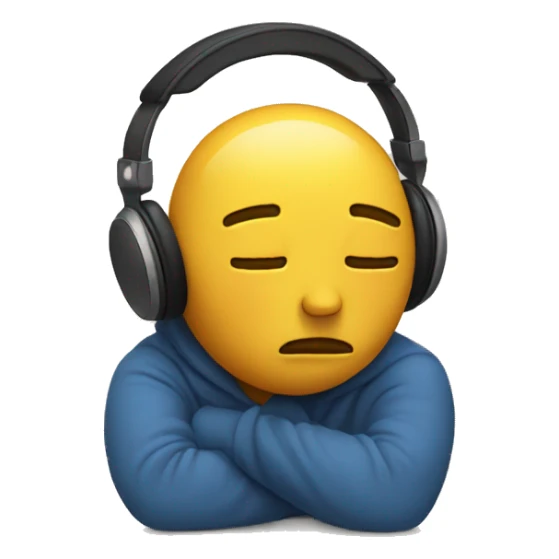 Sad emoji with headphones on and closed eyes sticker