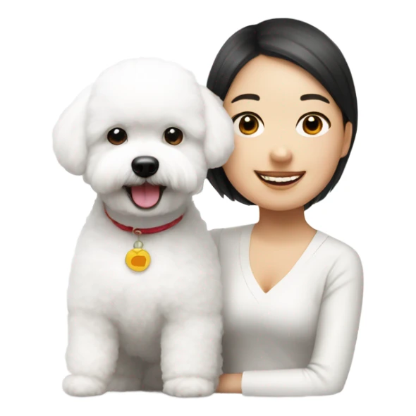 A cute and happy bichon frise with an Asian woman  sticker