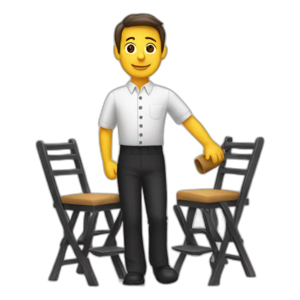 Waiter carrying a column of chairs sticker