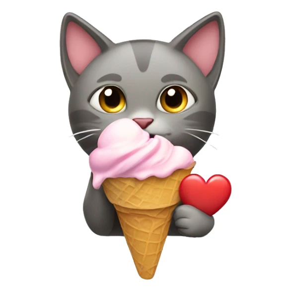 Cat eating ice cream with heart sticker