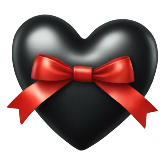 One Very Shiny Black heart emoji wrapped in red bow, realistic sticker