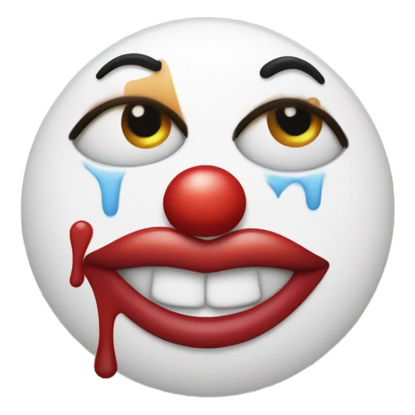 Emoji clown face crying with pucker lips and a peace sign sticker