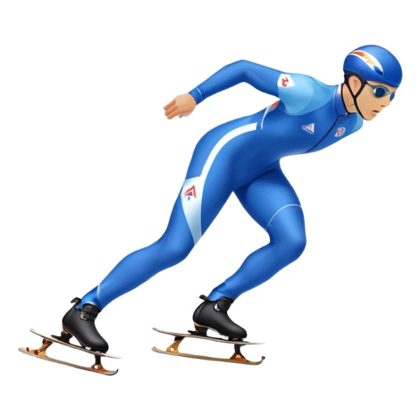 An icon showing a speed skater gliding on a professional oval ice track, captured in mid-motion with aerodynamic posture and sleek skates. The background features snowy mountains, flags, and a clear blue sky. Transparent background reflects the speed and elegance of the sport. sticker