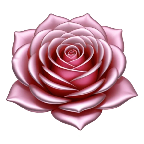 A rose emoji made of liquid silver metal, smooth metallic petals, reflective chrome surface, soft gradients, elegant shape, minimalistic iOS emoji style, centered, clean white background, realistic highlights, no text sticker