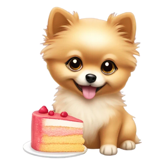 Pomeranian puppy eating cake sticker