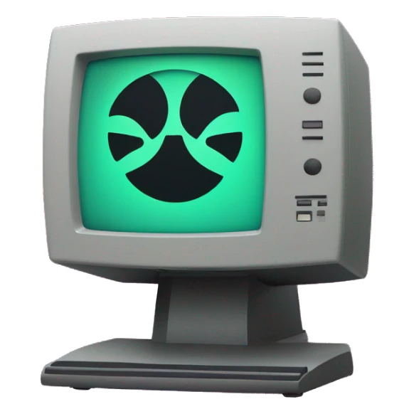 80's computer monitor with atom symbol sticker