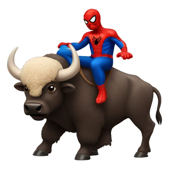 A buffalo with Spider-Man riding on top of it sticker