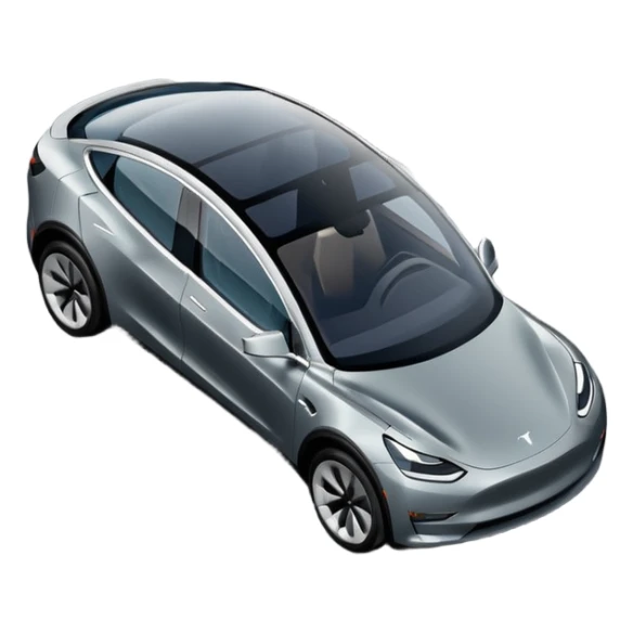 A Tesla Model Y parallel parking in front of a store, from above sticker