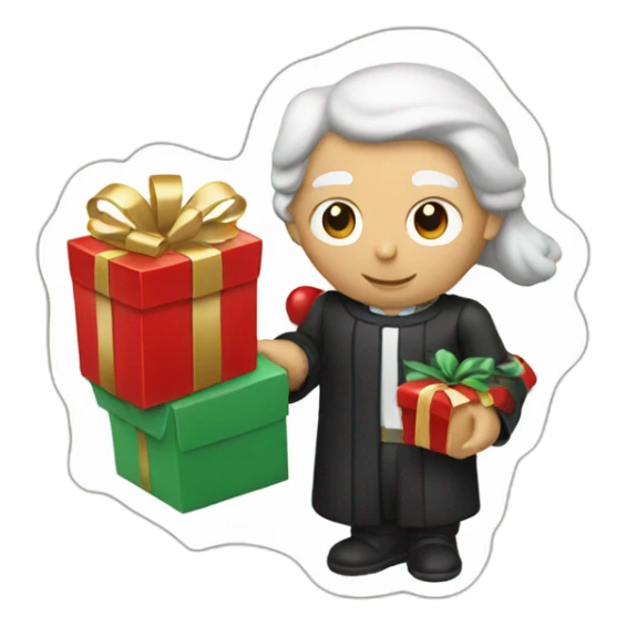 a judge holding a christmas present sticker