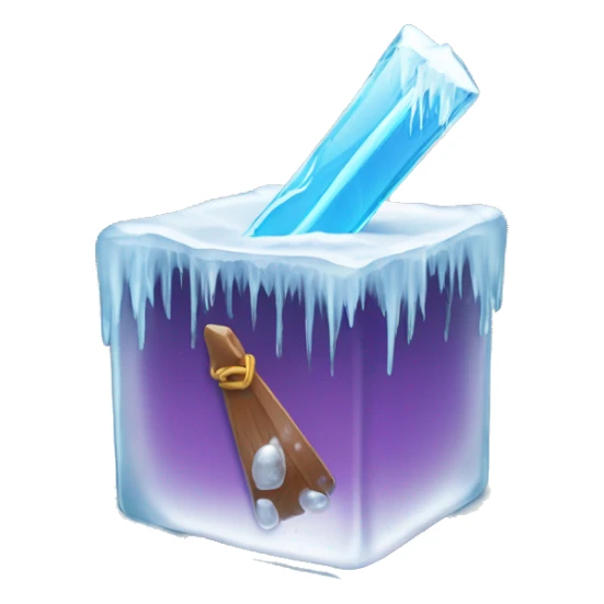 ippy ( story protocol ) placed in an ice cube and holding an icicle sticker