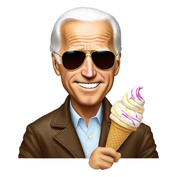 Joe Biden in aviator sunglasses eating ice cream sticker