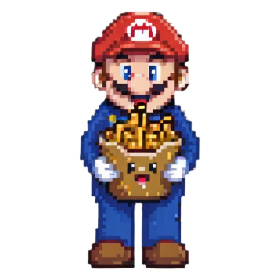 Mario character eating french fries sticker