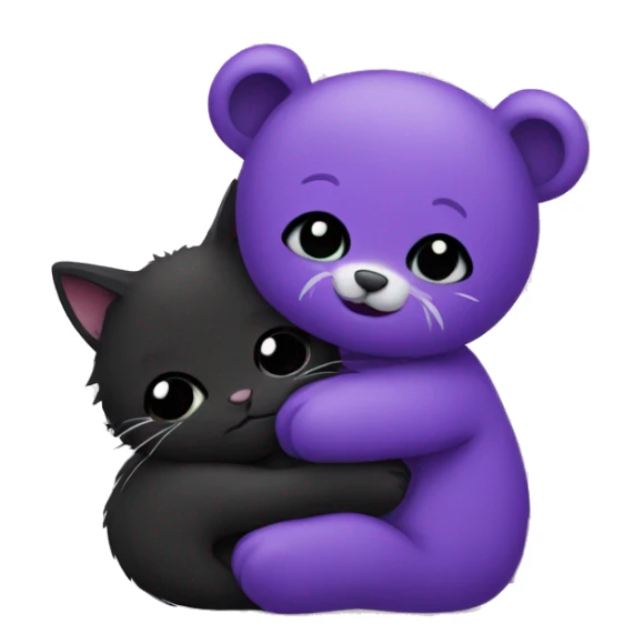 cute purple bear and black cat cuddling together  sticker