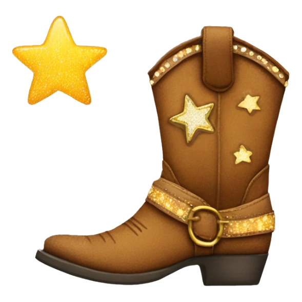 Brown sparkling cowgirl boots with a star sticker