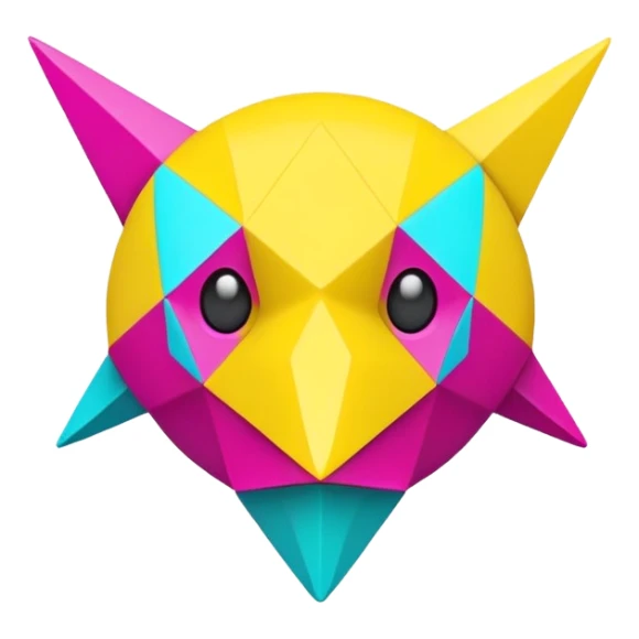 Yellow and cyan and magenta Fakémon-creature sticker