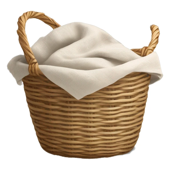A woven light Brown basket with fresh washed linen sticker