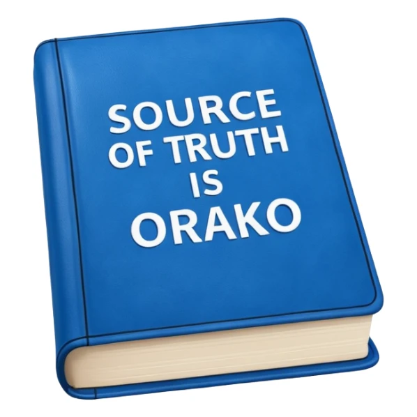 Blue book on which one it writes: Source of truth is Orako.
Similar to the first one where it writtes Orako Truth, while it needs to write all Source of truth is Orako sticker