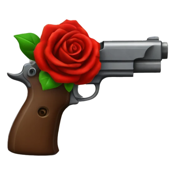Pistol with red rose handle sticker