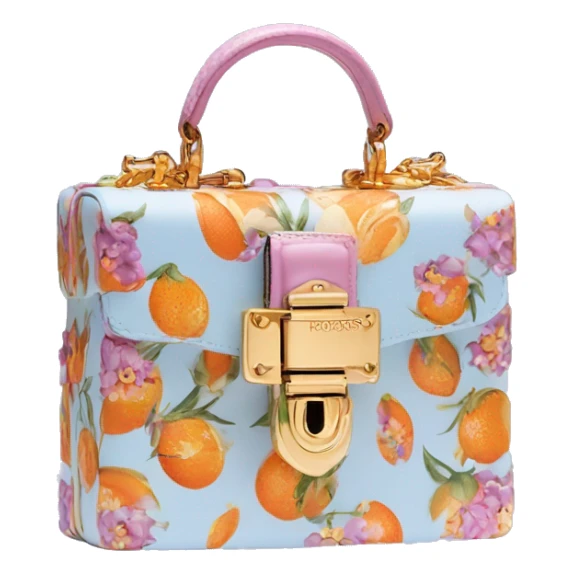 Dolce and Gabbana small box bag with colourful lavender light blue orange pink summer print and golden detais 2023 sticker