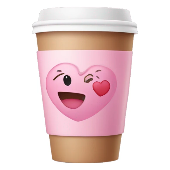 Pink disposable coffee cup with the word coffee on it and a heart sticker