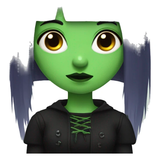 goth girl with bangs, half is green hair sticker