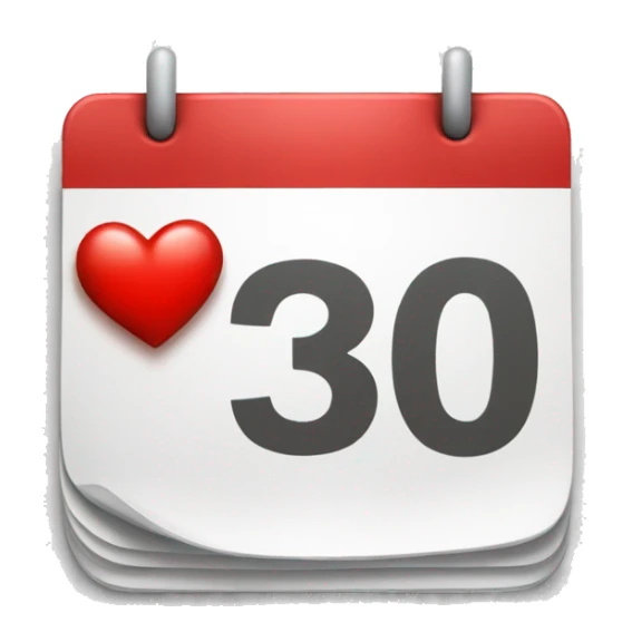 Calendar with red number 30 and a heart  sticker