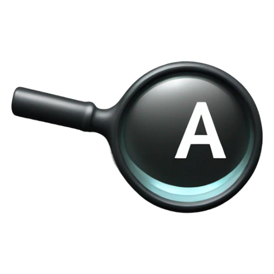 a magnifying glass. Inside the circular lens a pixelated letter 'A' sticker
