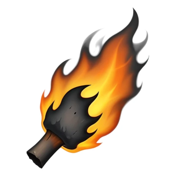 A partially burnt object with blackened, charred edges and smoke marks. Some areas still glowing faintly or releasing thin wisps of smoke, showing recent exposure to fire sticker