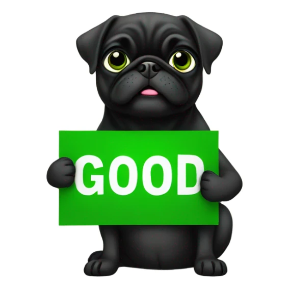 Black pug holding a green sign that says good luck  sticker