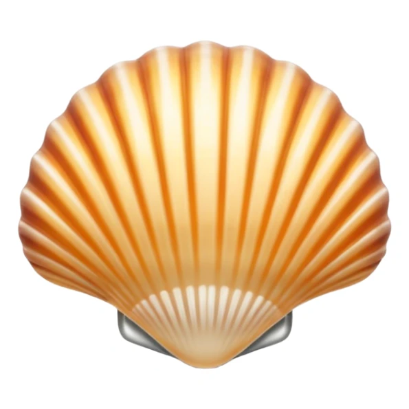 A seashell emoji made of polished silver chrome, smooth curved surface, reflective metallic highlights, elegant minimal design, iOS emoji style, centered, clean white background, soft lighting sticker