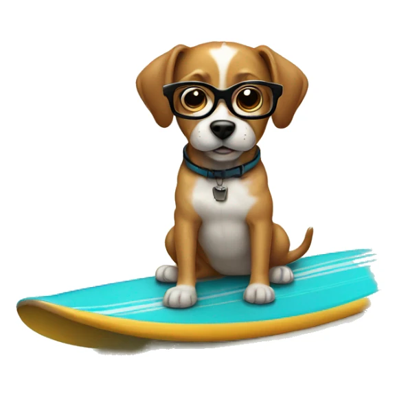 Dog wearing glasses on a surf board sticker