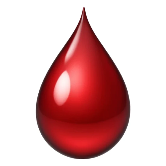 single blood drop emoji sculpted from dark liquid metal, glossy surface, dramatic reflections, futuristic minimal 3D style, isolated on white sticker