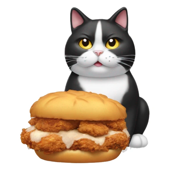 Fat tuxedo cat eating fried chicken  sticker