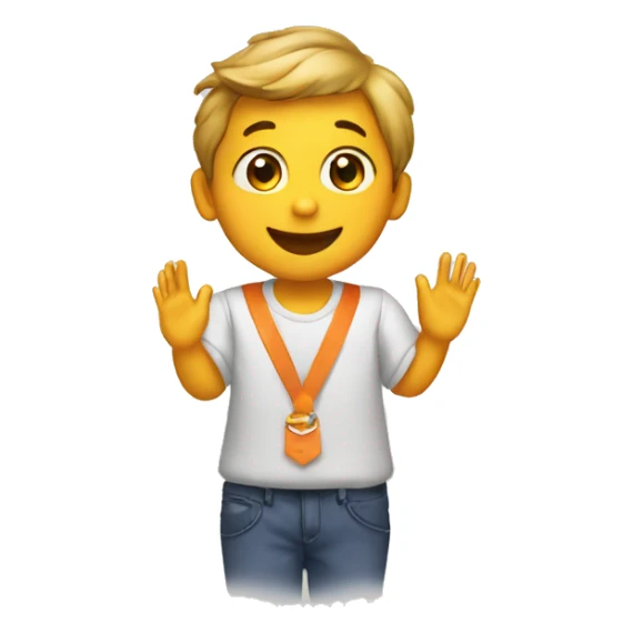 create emoji of a boy clapping with a blouse with the Itaú logo sticker