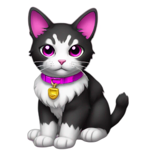 Gundam cat with black furr and magenta eyes, sitting on the floor sticker