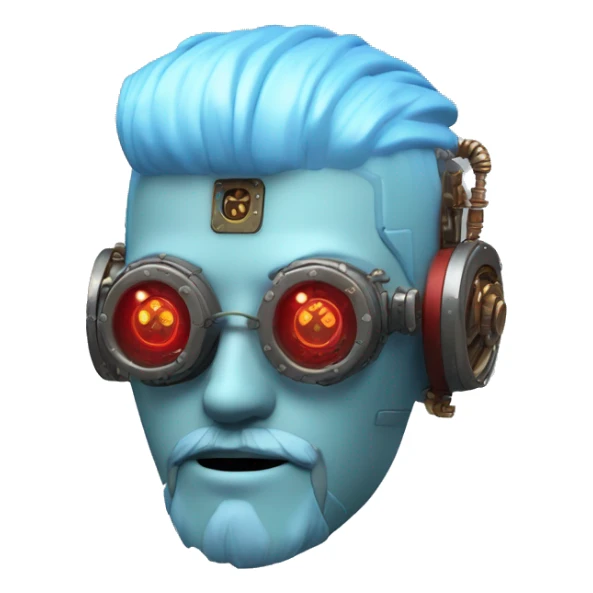  Short light blue haired male cyborg head with light blue beard, red steampunk goggles and circuits sticker