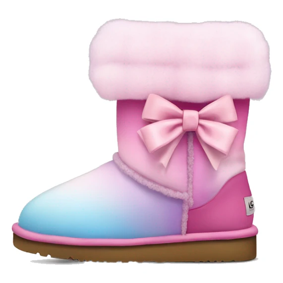 Realistic pair of cotton candy ombre Ugg fur boots with bows. sticker