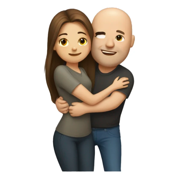 Long brown hair girl hugging bald chubby guy sticker